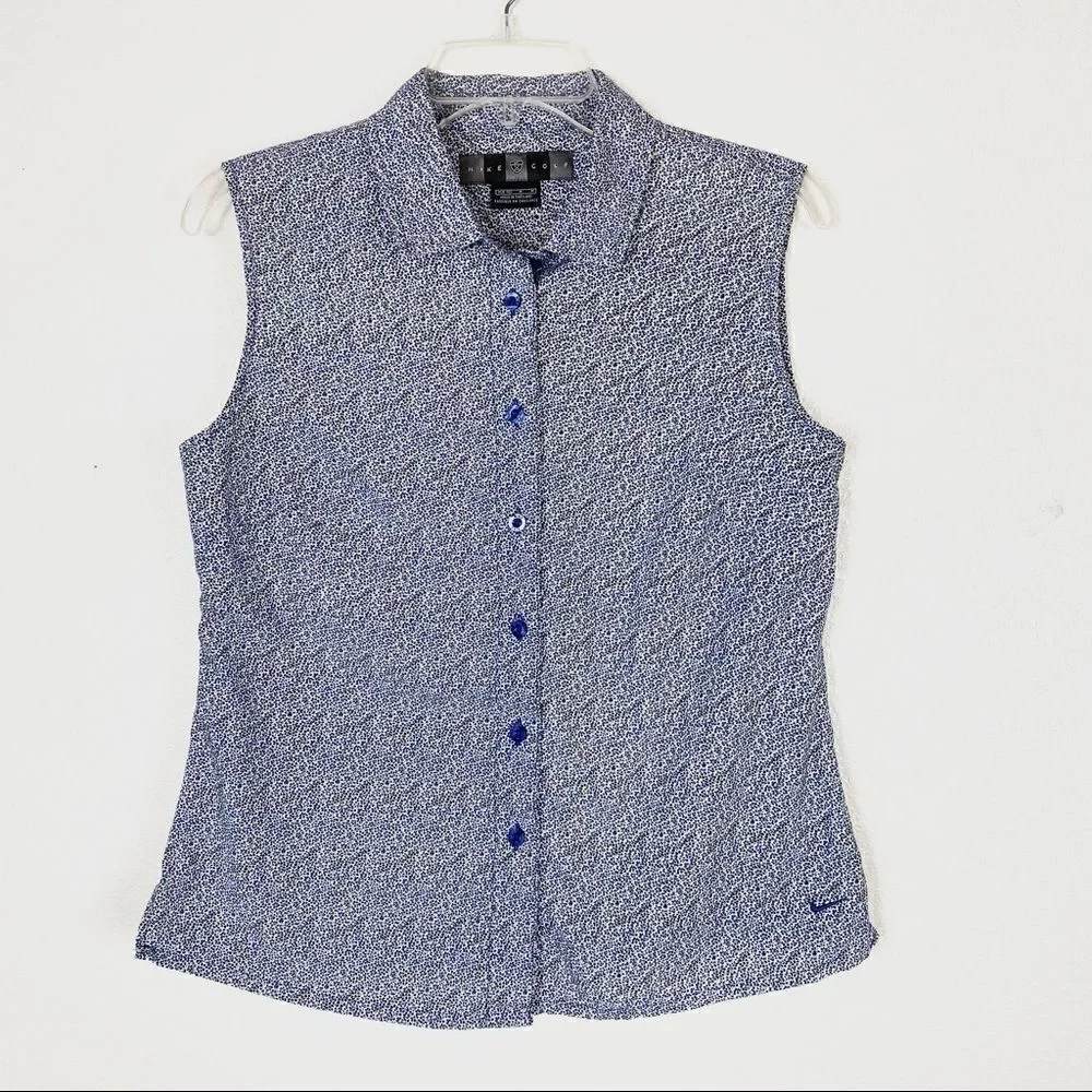 Nike Golf Blue & White Floral Sleeveless Button Up Shirt